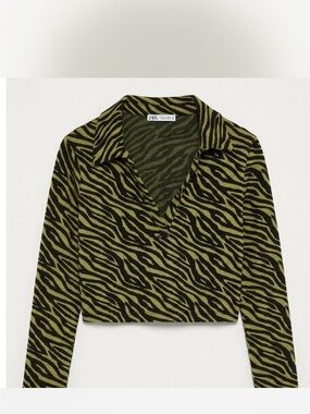 Zara Knitted Zebra Stripe Green and Black Sweater Size Medium